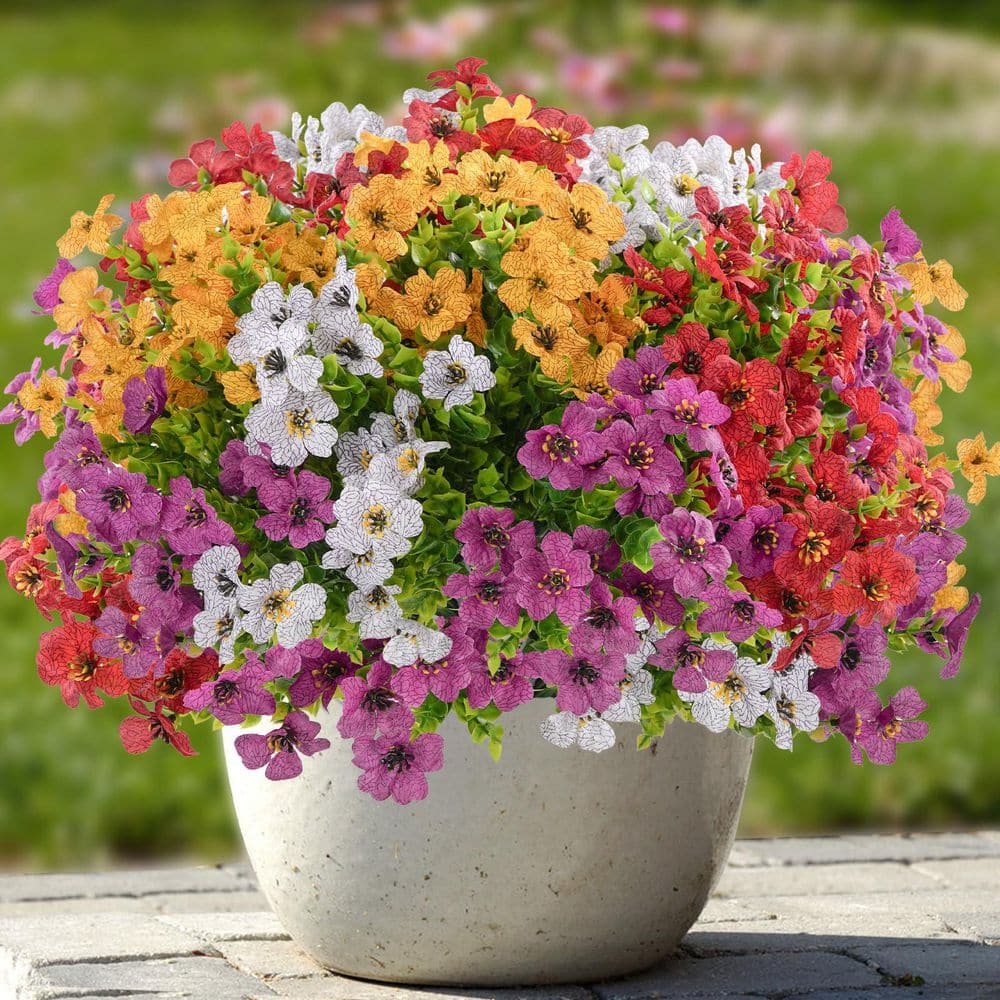 13.8 in. Multi-Colored Artificial Mixed Flower, 16-Pieces Faux UV Resistant