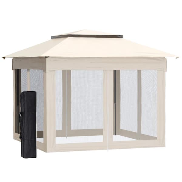 ITOPFOX 11 ft. x 11 ft. Beige Pop Up Canopy with Removable Zipper Netting for Outdoor Patio Gazebo Shelter