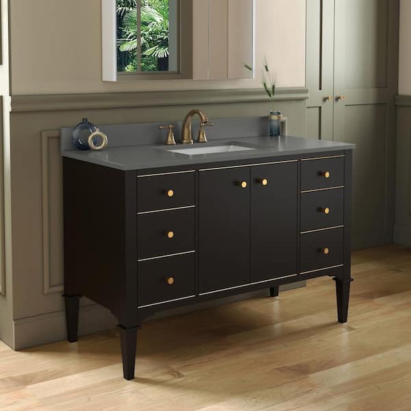 Roma 49 in. W x 22 in. D Bath Vanity in Espresso with Engineered Stone Vanity top in Dark Grey with White Basin