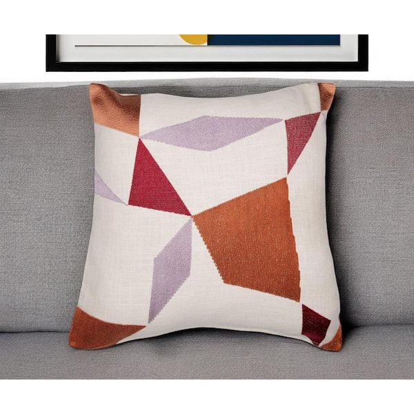 HomeRoots Ivory Geometric Polyester 24 in. x 24 in. Throw Pillow