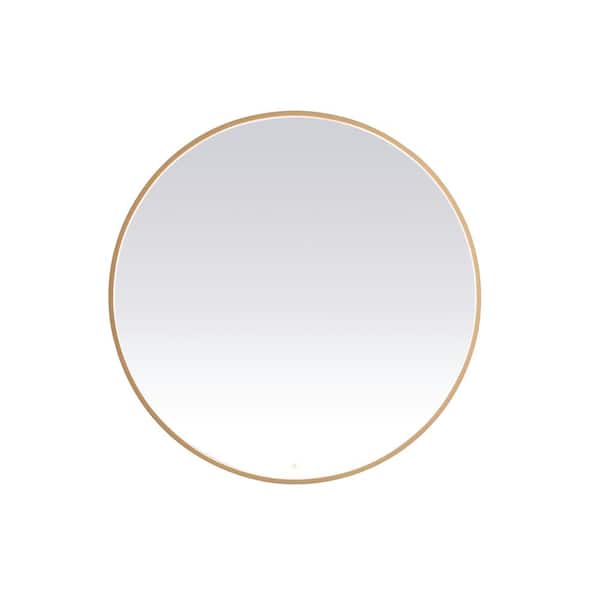 Unbranded Timeless Home 48 in. W x 48 in. H Modern Round Aluminum Framed LED Wall Bathroom Vanity Mirror in Brass