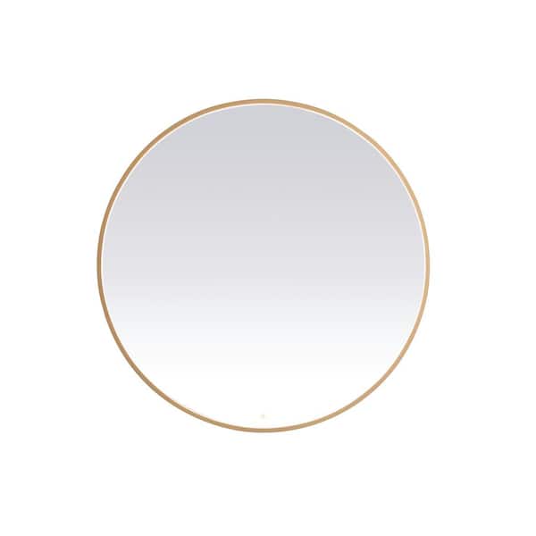 Unbranded Timeless Home 48 in. W x 48 in. H Modern Round Aluminum Framed LED Bathroom Vanity Mirror in Brass