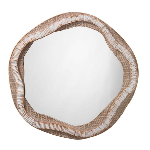 Benjara 1.6 in. W x 27.75 in. H Wooden Frame Beige and Cream Wall Mirror