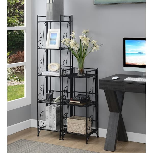 57.5 Extra Storage 5 Tier Folding Metal Shelf with Scroll Design Black -  Breighton Home