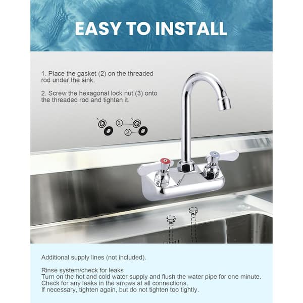 4 in. Center Wall Mount Commercial Brass Double Handle Standard Kitchen Faucet in Polished Chrome