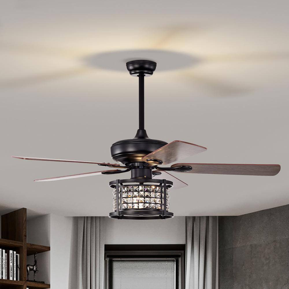 52'' Black Crystal Chandelier Ceiling Fan with Remote Control