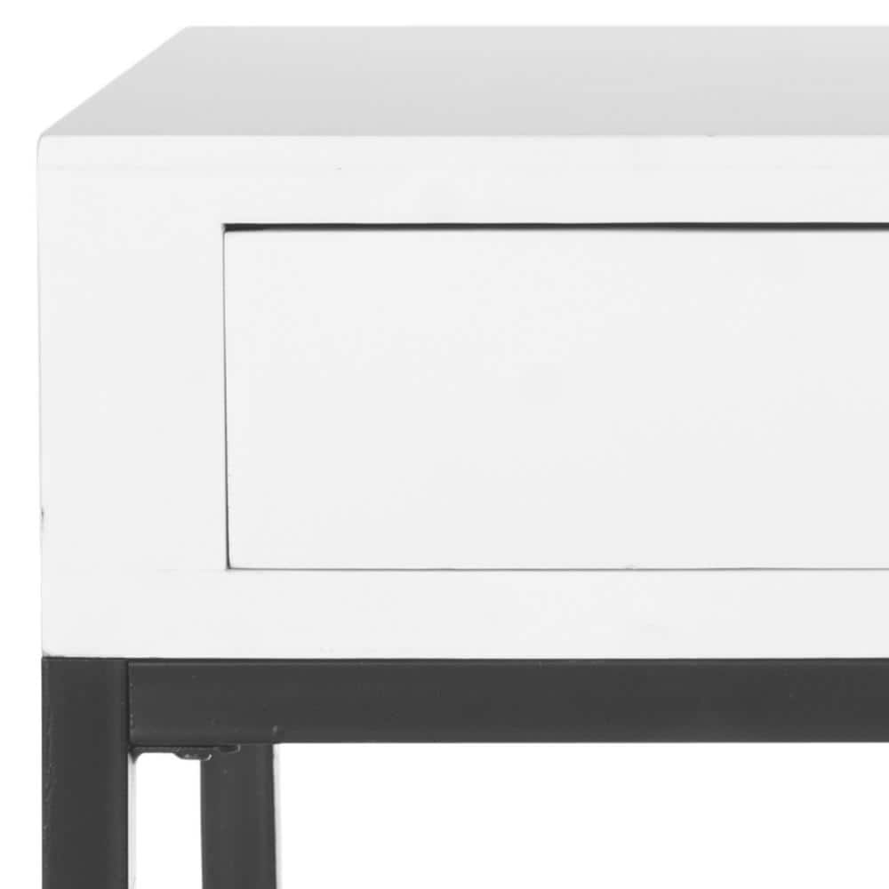 White Rectangular Wood Accent Table with Storage Drawer