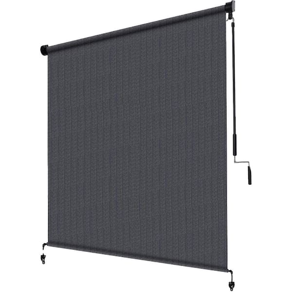 96 in. Cordless Roll Up Shade Cloth Fabric 2 Poles and 1 -Piece Fabric Blue Grey