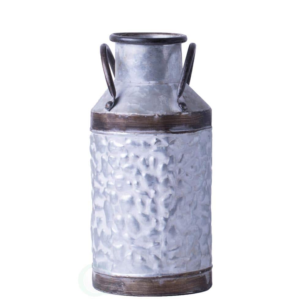 Small Rustic Farmhouse Style Galvanized Metal Milk Can Decoration Planter a