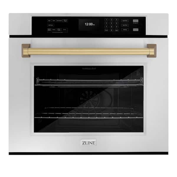 ZLINE Kitchen and Bath Autograph Edition 30 in. Electric Single Wall Oven with Air Fry in Stainless Steel with Champagne Bronze Handle