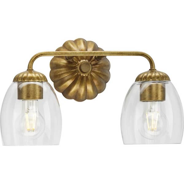 Progress Lighting Quillan 14.5 in. 2-Light Soft Gold Vanity Light with Clear Glass Shade