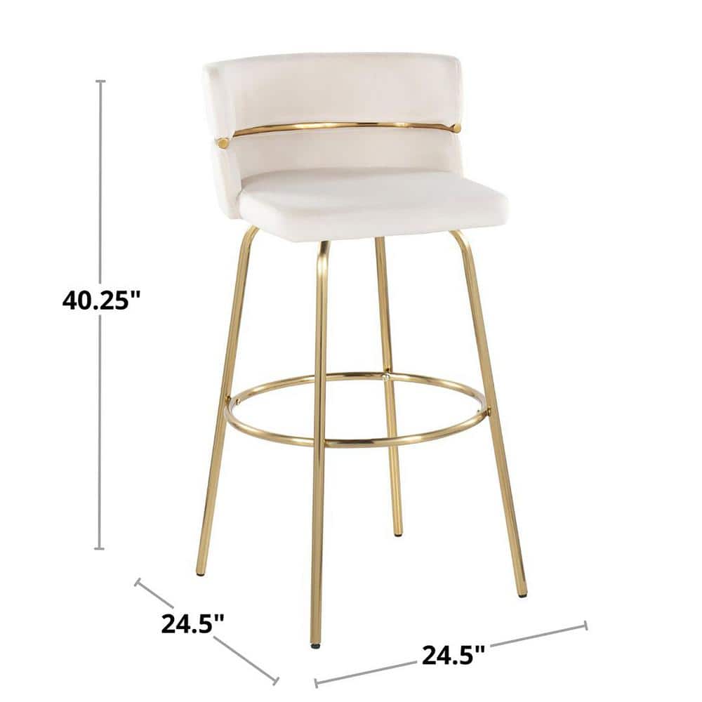 Cinch 30" Gold Metal and White Velvet Swivel Barstools, Set of 2