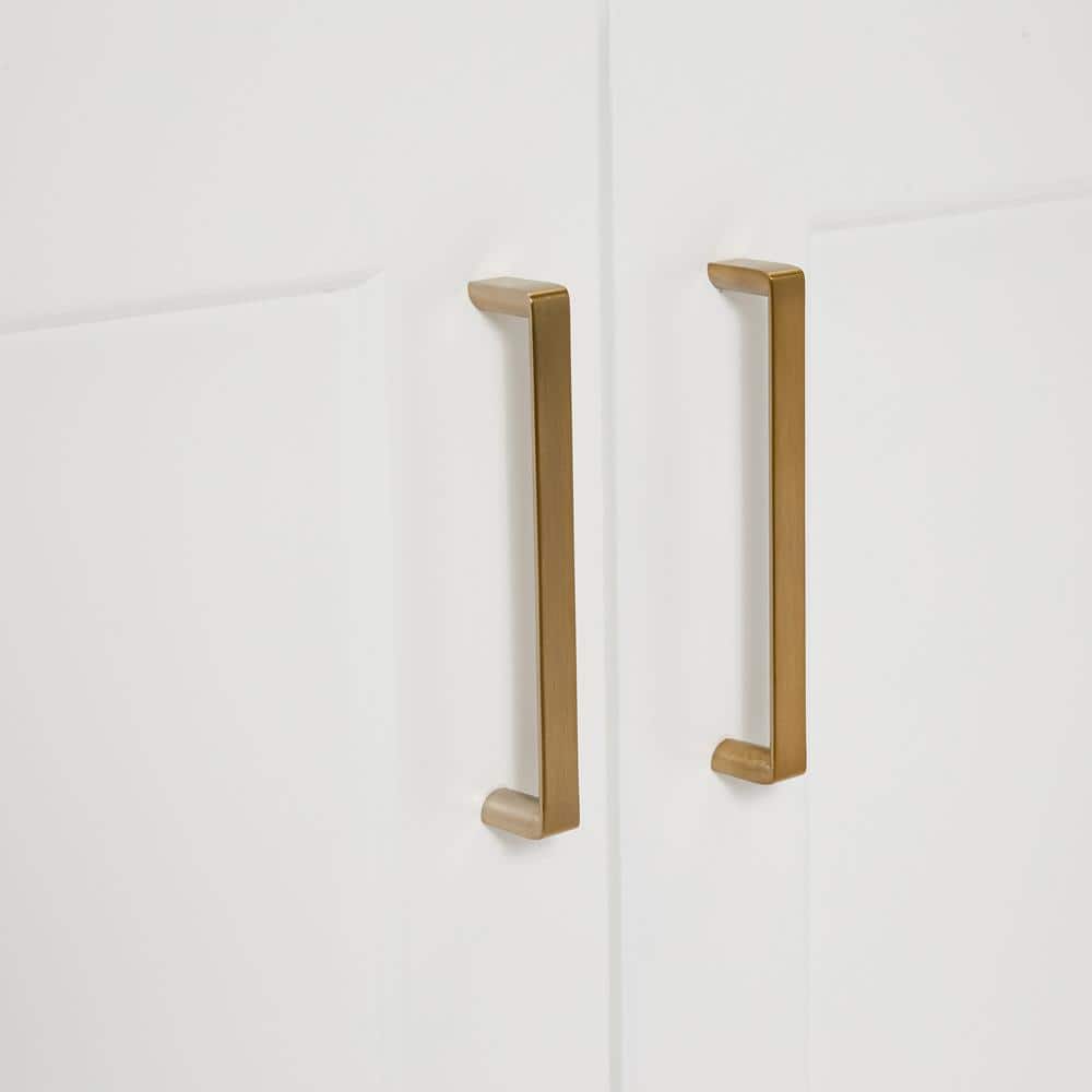 White Wood Freestanding Bathroom Vanity with Brass Hardware, 42 inches