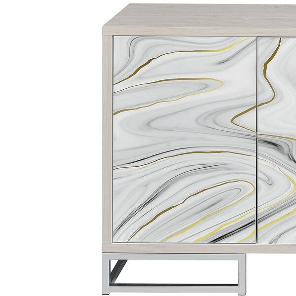 Acme Furniture Panos White Marble Print and Chrome Finish