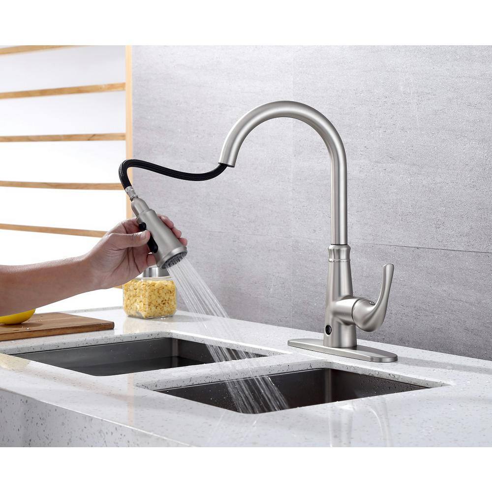 Brushed Nickel Single Handle Pull-Down Kitchen Faucet with Spray