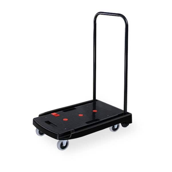 Amucolo 330 lb. Capacity Black Plastic Steel Body Foldable Platform Trolley Push Hand Cart