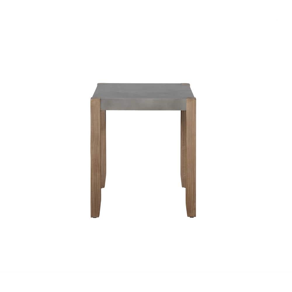 Rustic Faux Concrete and Light Amber Wood Square End Table