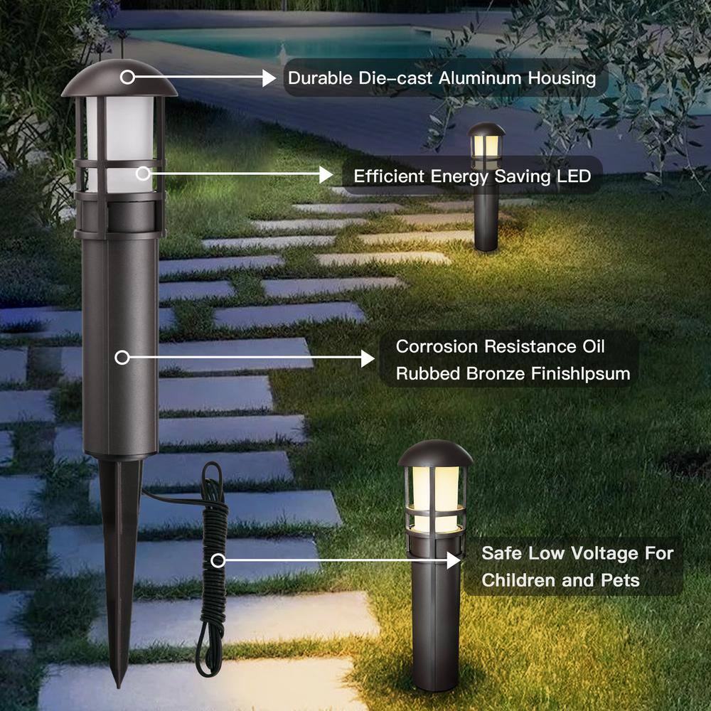 Bronze Aluminum LED Pathway Lights with Clear Glass Lens, 4-Pack