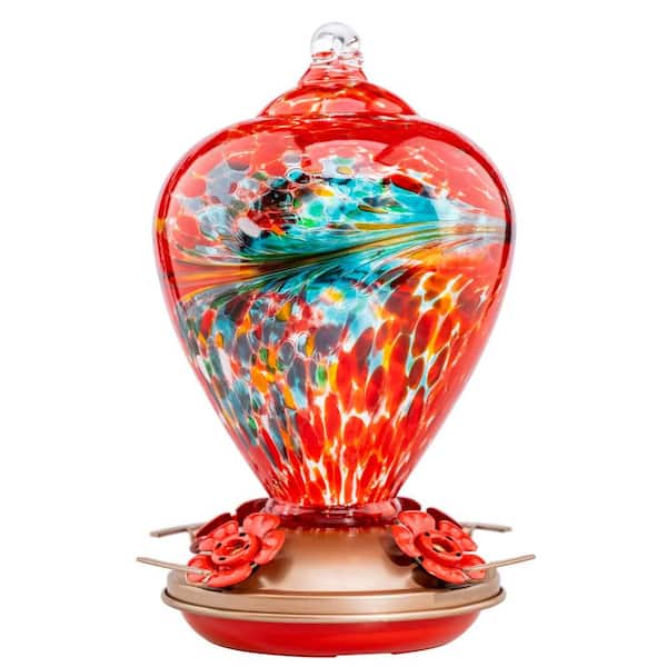 Unbranded Handmade Phoenix Flying Glass Hanging Humming Bird Nectar Feeder-34 oz. with Ant Moat (1-Pack)