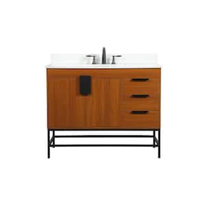 Timeless Home 42 in. W x 22 in. D x 33.5 in. H Bath Vanity in Teak with Ivory White Top