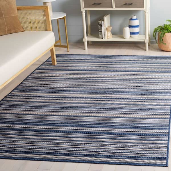 Escape Blue/Beige 5 ft. x 8 ft. Machine Washable Striped Area Rug