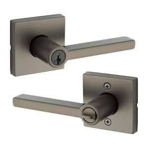 Kwikset Halifax Gunmetal Keyed Entry Round Door Handle featuring