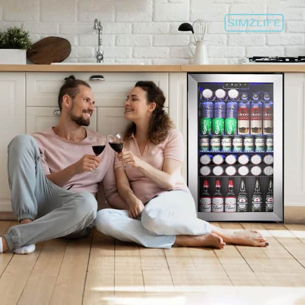 17.5 in.W Single Zone 126-Cans Freestanding/Built-in Beverage Refrigerator Cooler in Silver, Reversible Door