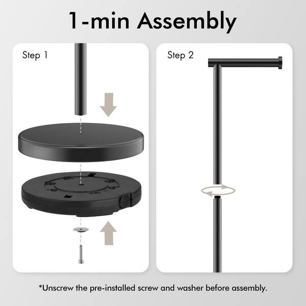 Free-Standing Toilet Roll Holder With Top Storage Shelf, Black Toilet Paper Holder Stand, Floor Standing Toilet Roll Dispenser Storages 4 Reserve Rolls