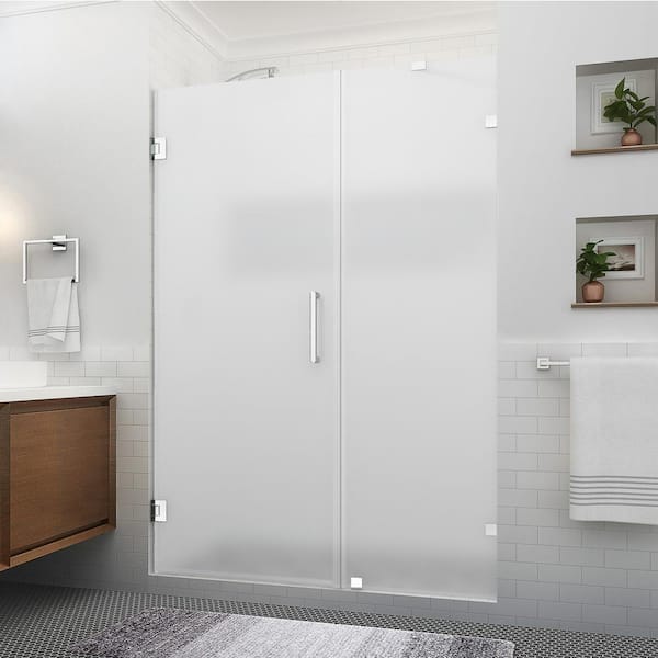 Aston Nautis XL 53.25 - 54.25 in. W x 80 in. H Hinged Frameless Shower Door in Polished Chrome w/Ultra-Bright Frosted Glass