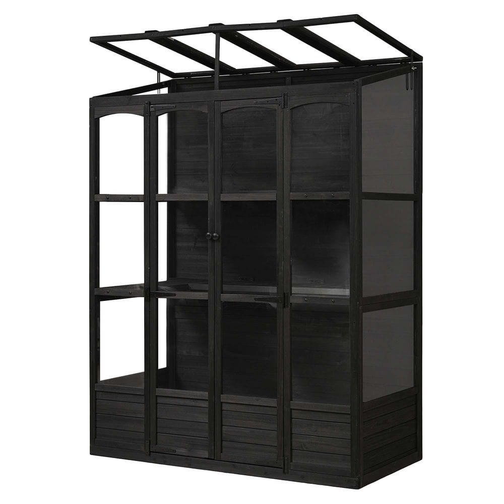 3-Tier Black Wood Plant Stand with Multi-Level Shelves (29 in. H W