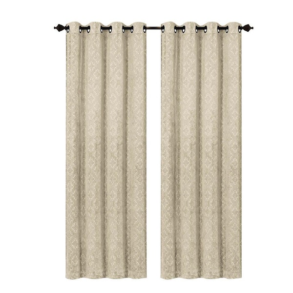 Creative Home Ideas Semi-Opaque Matine Trellis Extra Wide Taupe Embossed Velvet Grommet Curtain Panel - 54 in. W x 84 in. L