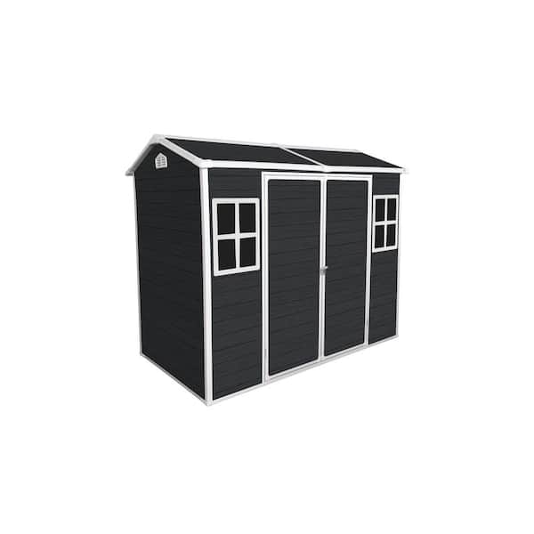 8 ft. W x 4 ft. D Outdoor Resin Shed with 2 Doors, 2 Windows, Floor for Tools, Bicycles, Trash Cans, Black (32 sq. ft.)