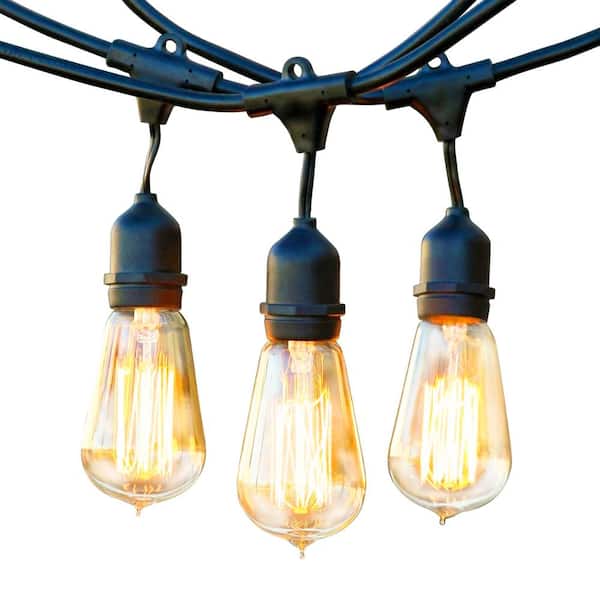 Brightech Ambience Pro 15-Light 48 ft. Outdoor Plug-in 40W Incandescent ST64 Hanging Vintage Edison Bulb String-Light