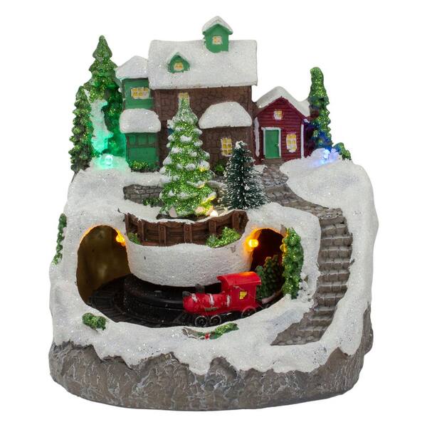 Northlight 7 in. Lighted Village With Rotating Train Christmas ...