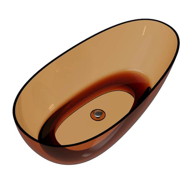 Modern 67 in. x 33 in. Soaking Transparent Resin Bathtub with Center Drain and Hose in Deep Brown