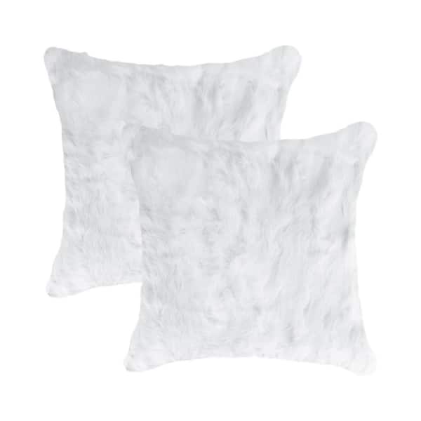natural 2-Pack Rabbit Fur 18 in. x 18 in. Pillow