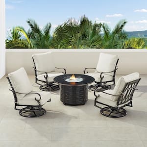 Black Aluminum Fire Table Set with 4-Club Chairs