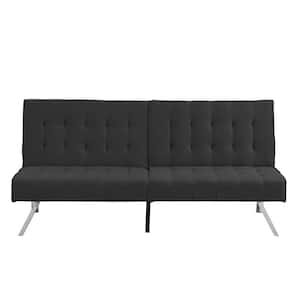 68 in. Black Faux Linen Upholstery Convertible 2-Seater Sleeper Twin Size Sofa Bed Futon with Stainless Legs