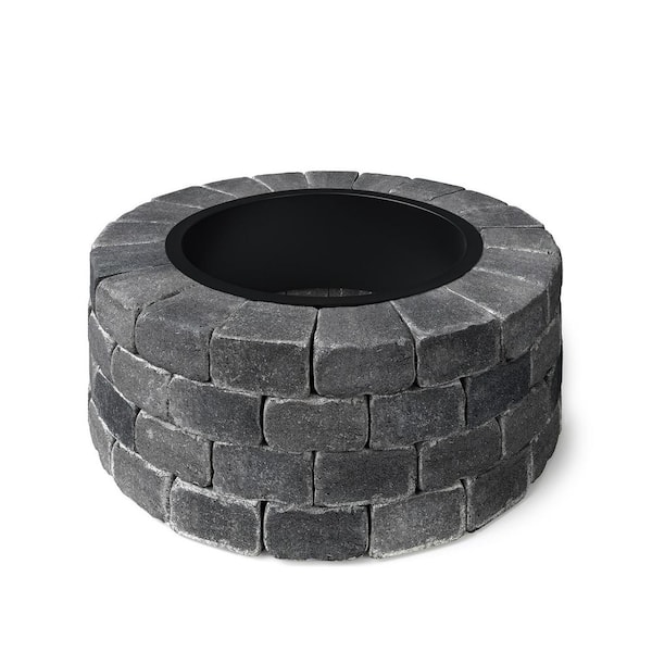 Grand 4-Course 48 in. W x 16 in. H Round Concrete Wood Fire Pit Kit in Onyx