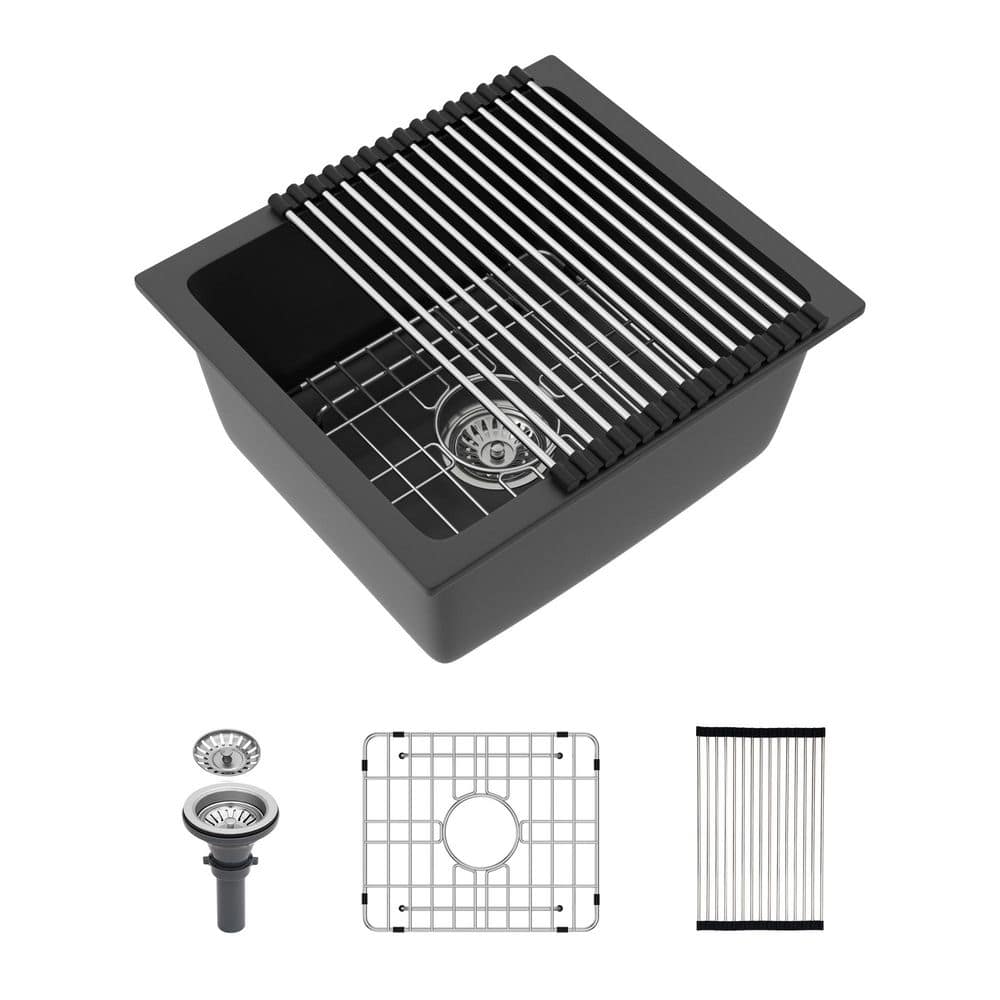 17. 71 x 15. 74 in. Undermount Single Bowl Black Granite Composite Quartz K