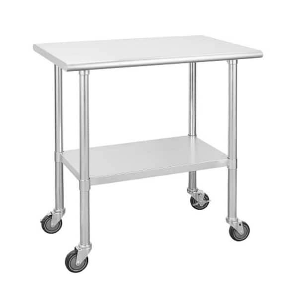 Tileon Silver Stainless Steel Kitchen Utility Table With Caster Wheels