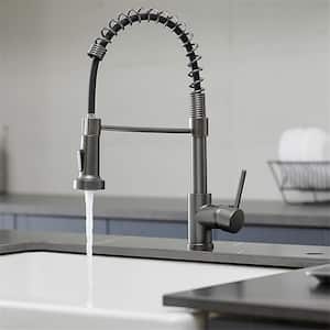 Single Handle Pull Down Kitchen Faucet With Sprayer 1 Hole Kitchen Sink Faucet Brass Commercial Spring Tap in Gun Grey