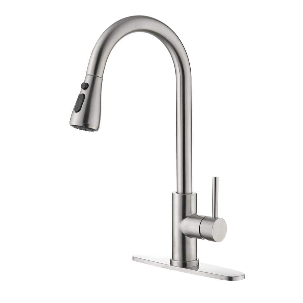 Brushed Nickel Stainless Steel Pull-Out Kitchen Faucet with Deck Plate