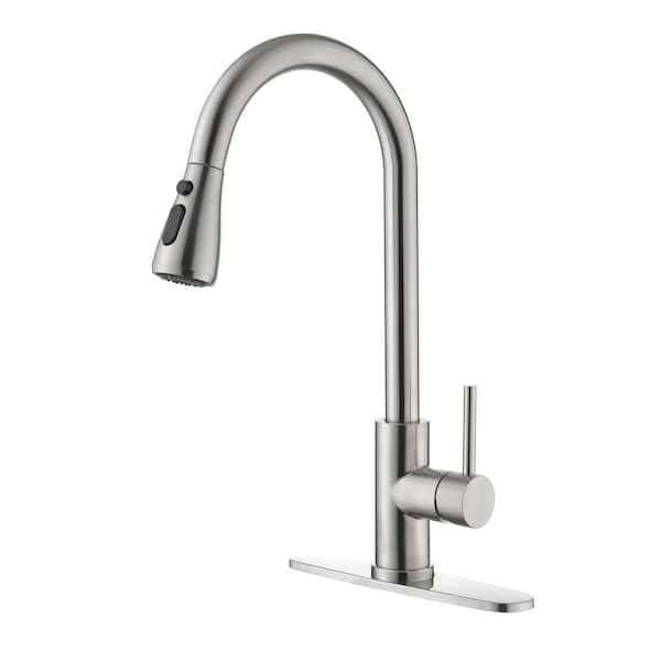 Boyel Living Stainless Steel Kitchen Sink Faucet with Pull Down Sprayer in Brushed Nickel (Deckplate Included)
