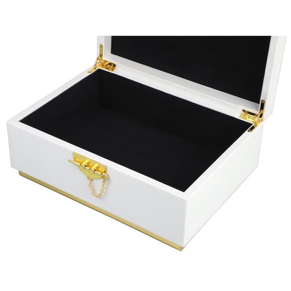 Elegant Faux Leather Decorative Box White 8 in. x 4.8 in. Faux