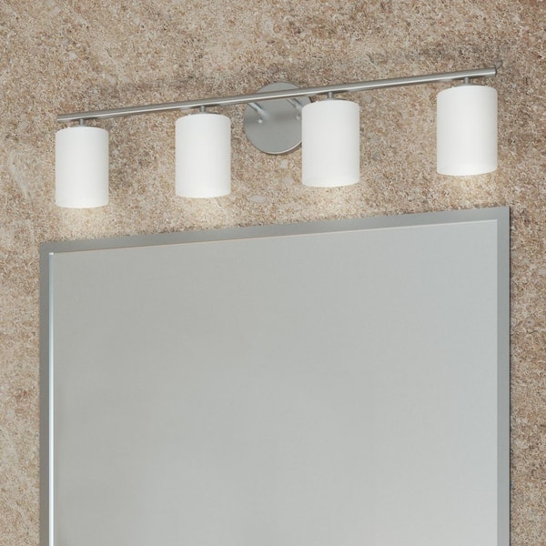 Replay Collection 31 in. 4-Light Brushed Nickel Etched Glass Modern Bathroom Vanity Light
