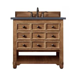 Malibu 36 in. W x 23.5 in.D x 35.3 in. H Single Bath Vanity in Honey Alder with Quartz Top in Charcoal Soapstone