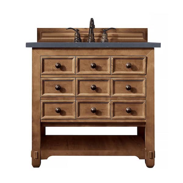 James Martin Vanities Malibu 36 in. W x 23.5 in.D x 35.3 in. H Single Bath Vanity in Honey Alder with Quartz Top in Charcoal Soapstone