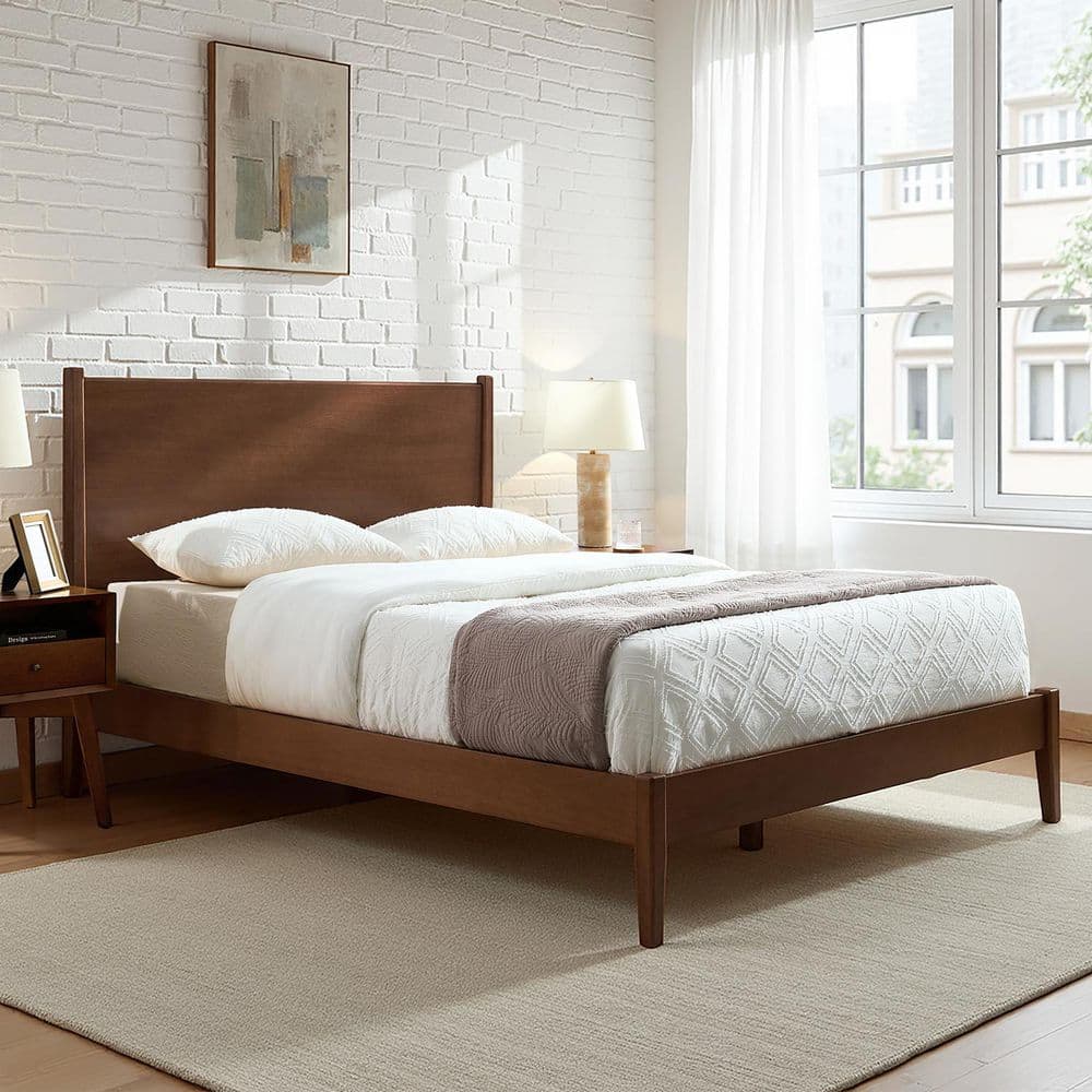 Placidus Brown Wood Frame Queen Platform Bed with Tapered Wood Leg price history on PriceWatchPro