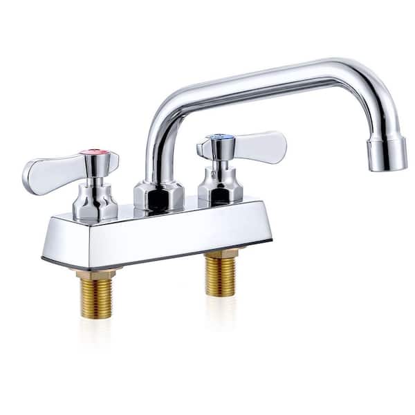 Commercial Deck Mount Double Handle Standard Kitchen Faucet 8 in. Faucet with 360° Swivel Spout in Polished Chrome